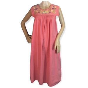 Vintage 1950s? Dark Pink Jumper Dress w/Embroidered Floral Print No Tags